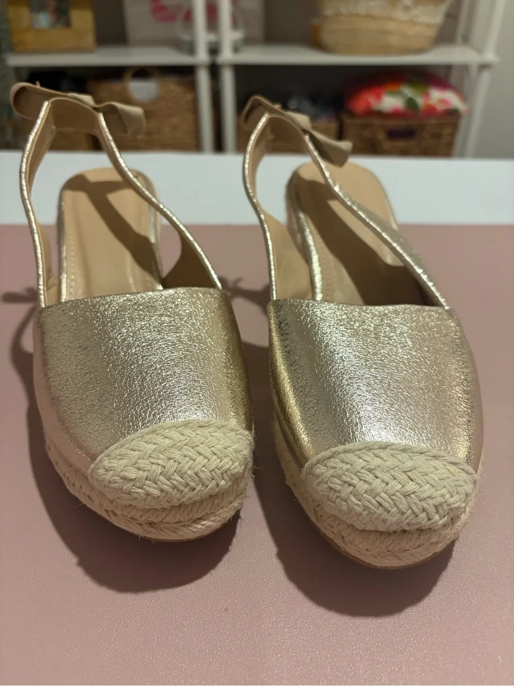 Womens Champagne Gold Espadrille Wedge Slingback EU 38